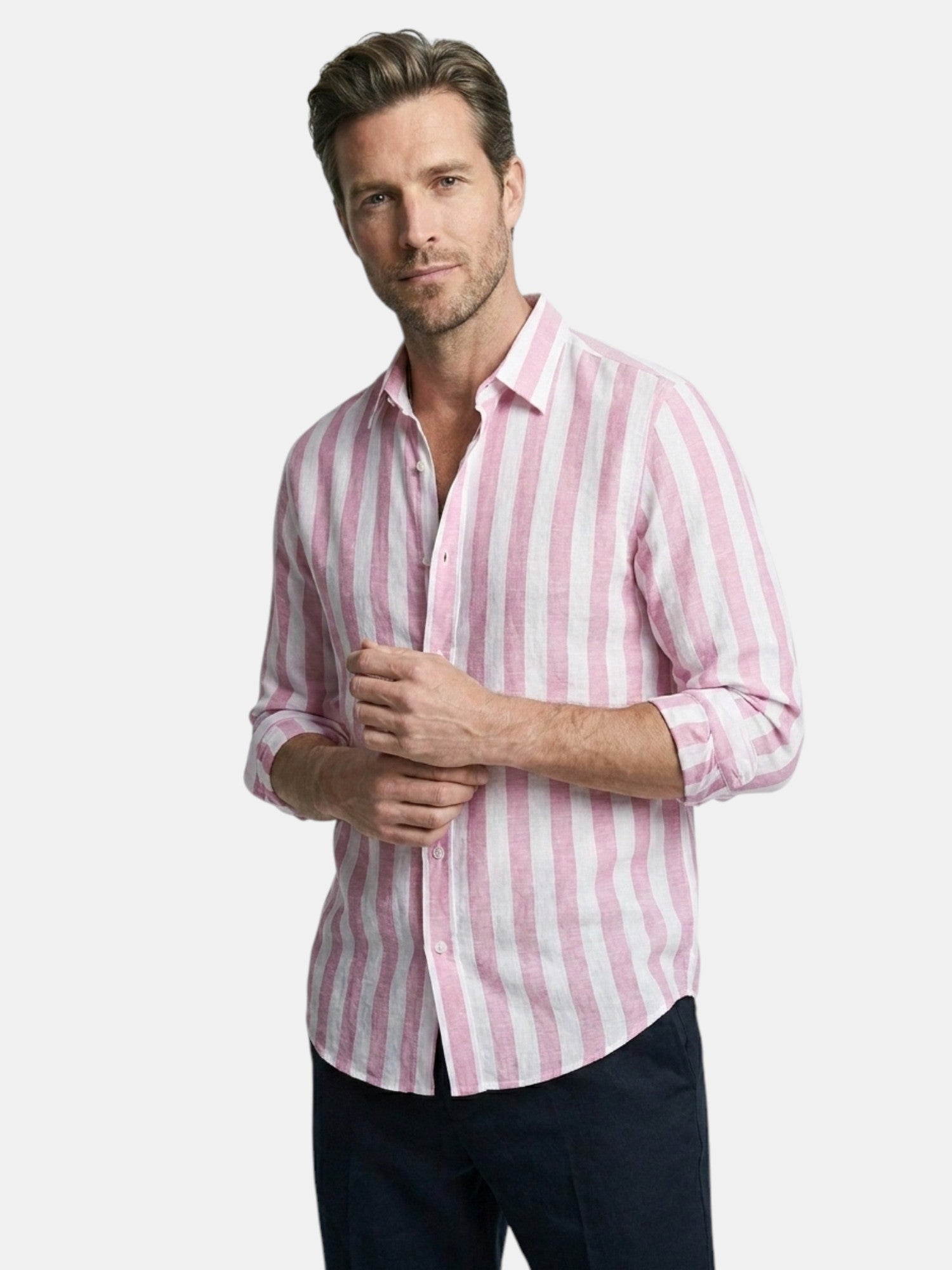 Men’s Linen Blend Striped Shirt Relaxed Summer Fit SnugBubs Australia