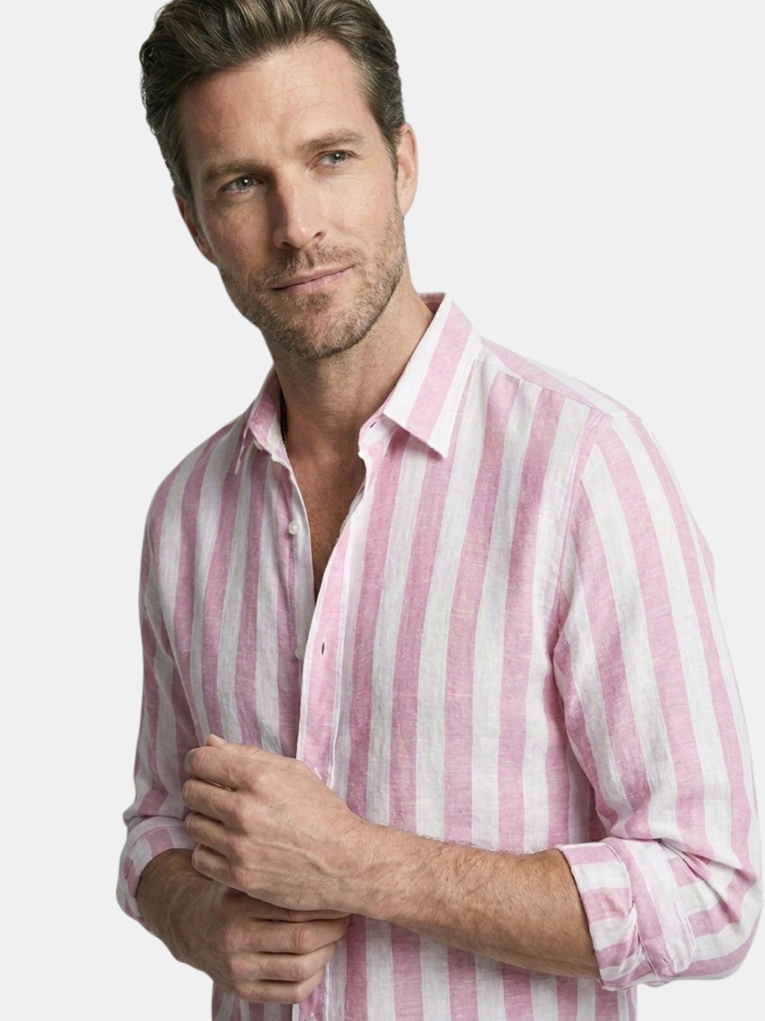 Men’s Linen Blend Striped Shirt Relaxed Summer Fit SnugBubs Australia