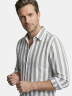 Men’s Linen Blend Striped Shirt Relaxed Summer Fit SnugBubs Australia