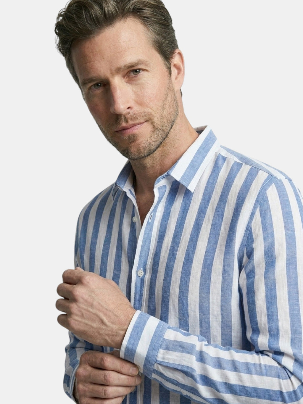 Men’s Linen Blend Striped Shirt Relaxed Summer Fit SnugBubs Australia