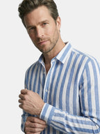 Men’s Linen Blend Striped Shirt Relaxed Summer Fit SnugBubs Australia