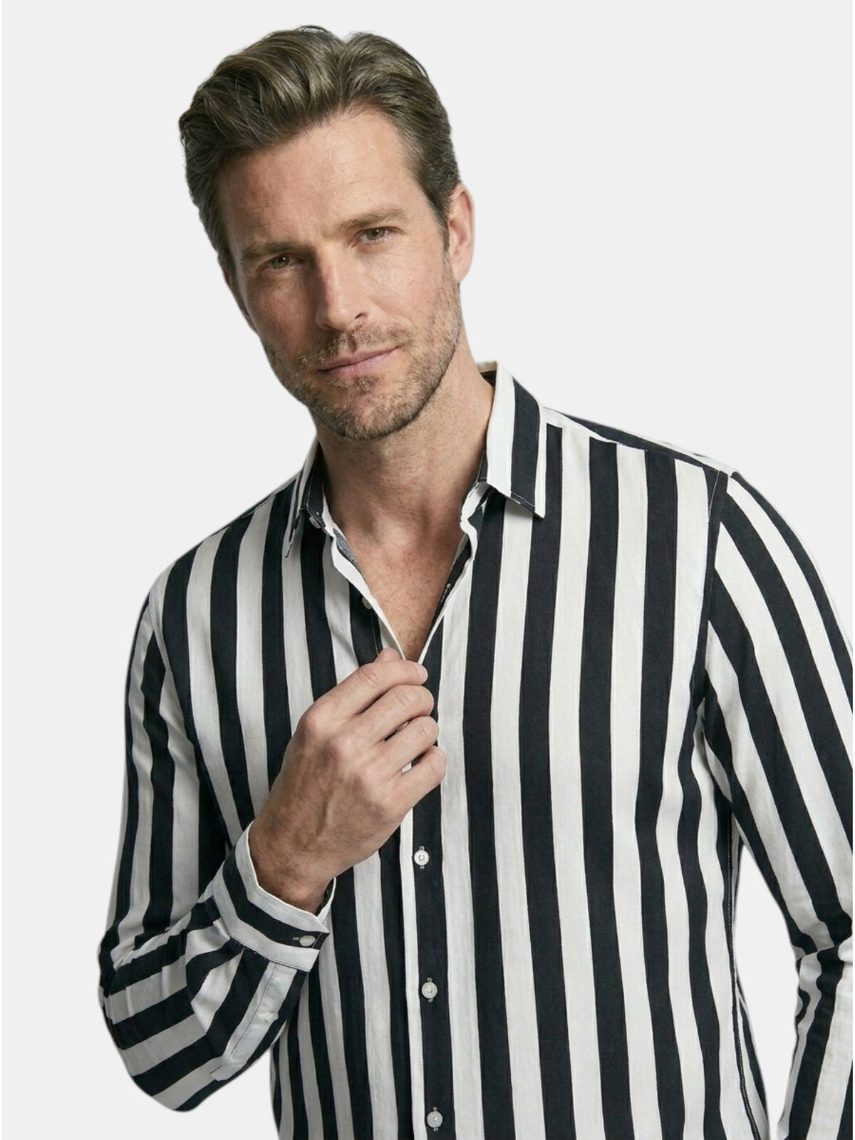 Men’s Linen Blend Striped Shirt Relaxed Summer Fit SnugBubs Australia