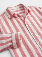 Men’s Linen Blend Striped Shirt Relaxed Summer Fit SnugBubs Australia