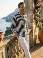 Men’s Linen Blend Striped Shirt Relaxed Summer Fit SnugBubs Australia