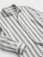 Men’s Linen Blend Striped Shirt Relaxed Summer Fit SnugBubs Australia