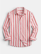 Men’s Linen Blend Striped Shirt Relaxed Summer Fit SnugBubs Australia