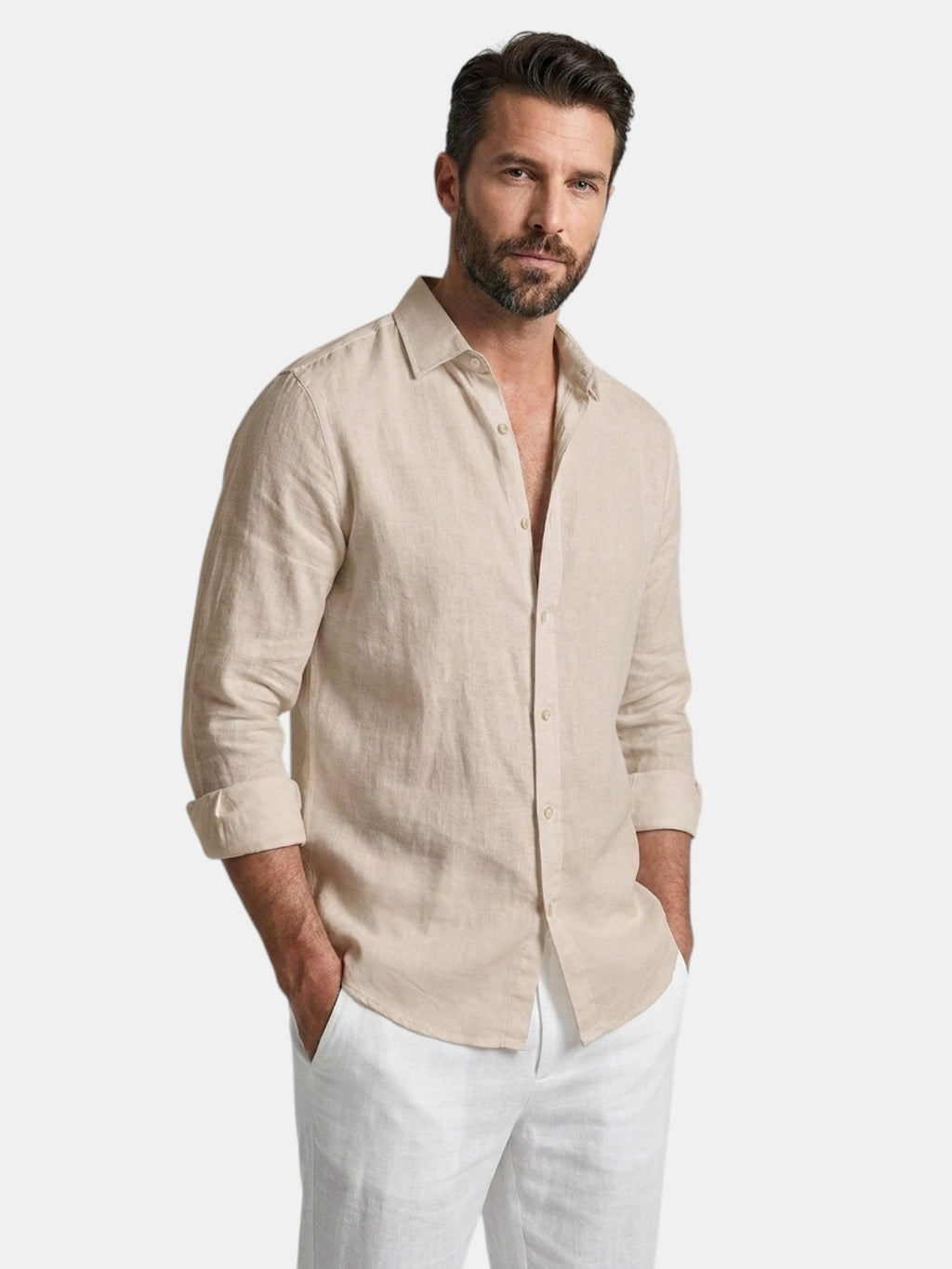 Men’s Linen Button Up Shirt Lightweight Summer Fit SnugBubs Australia