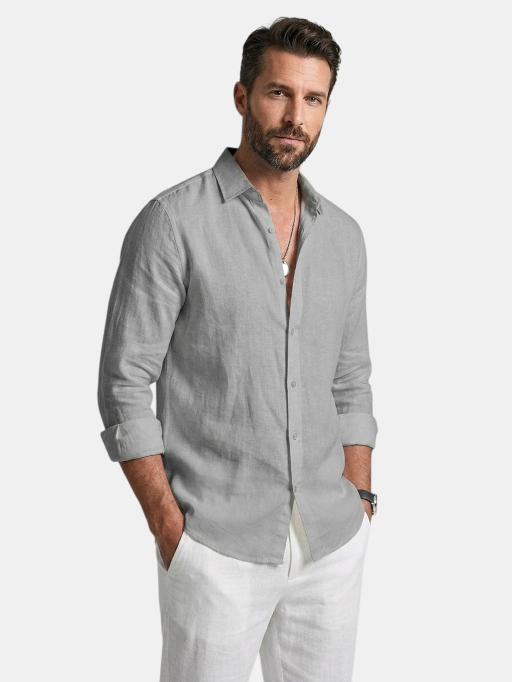 Men’s Linen Button Up Shirt Lightweight Summer Fit SnugBubs Australia