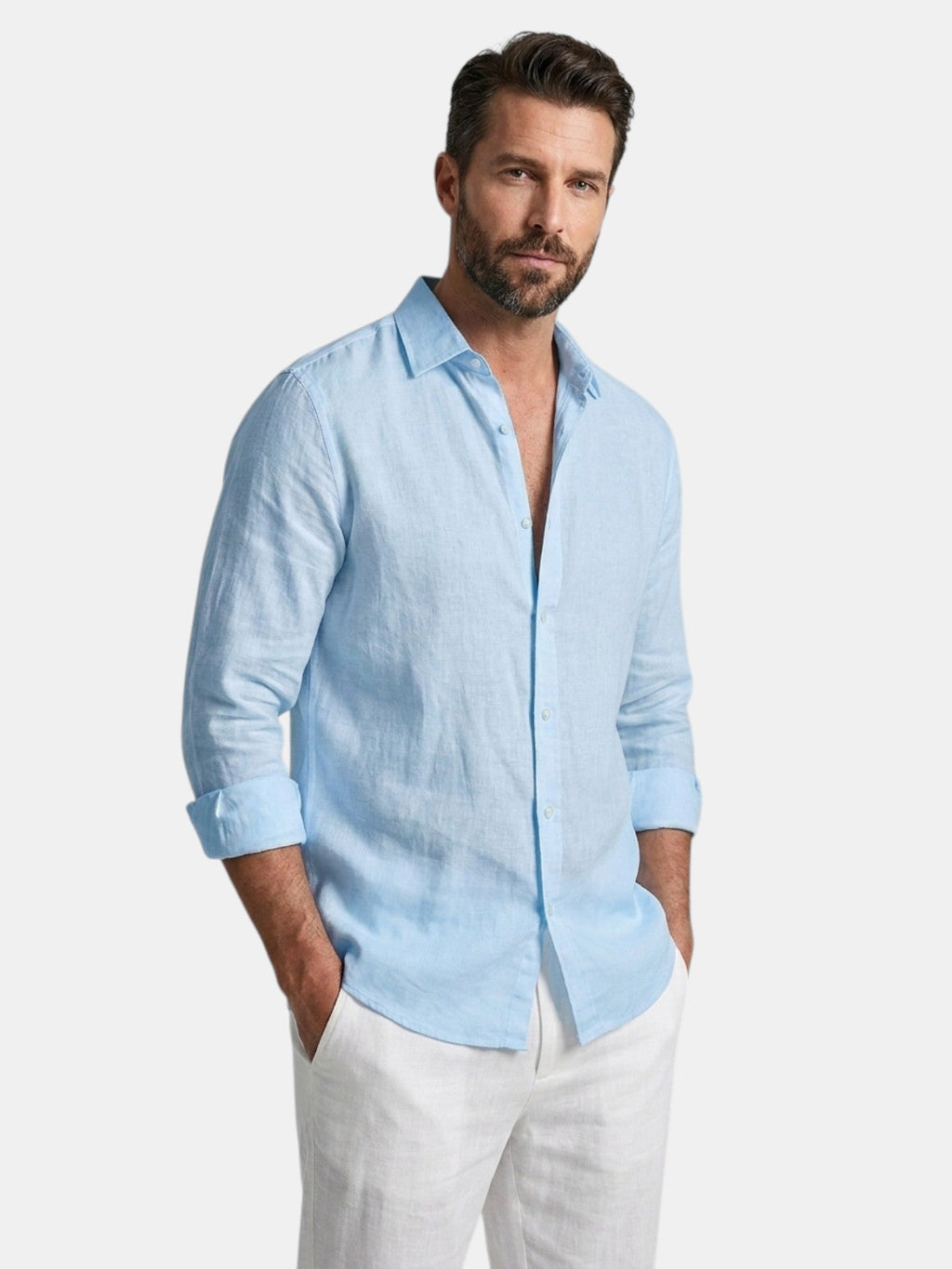 Men’s Linen Button Up Shirt Lightweight Summer Fit SnugBubs Australia