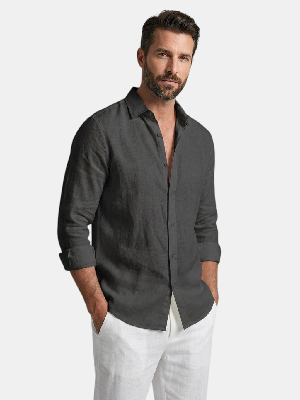 Men’s Linen Button Up Shirt Lightweight Summer Fit SnugBubs Australia