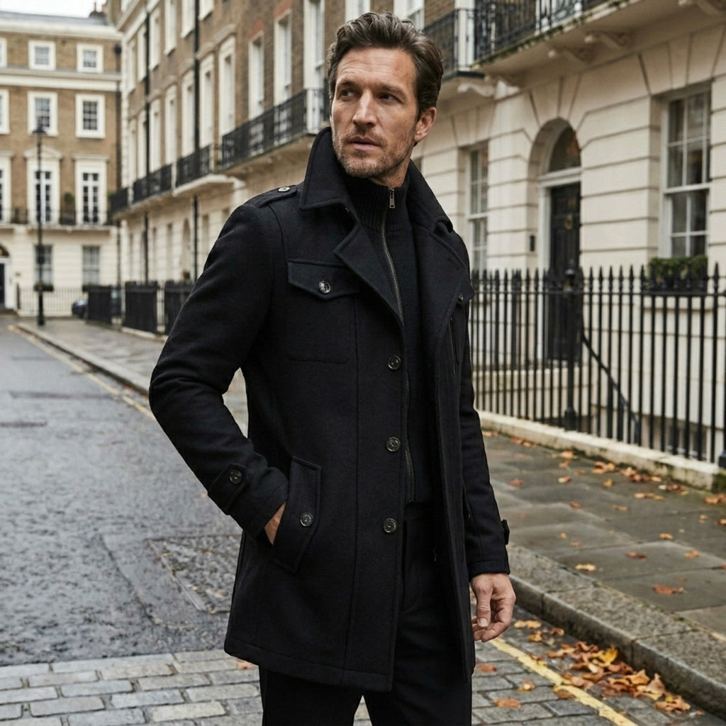Men’s Luxury Wool Blend Overcoat Classic Tailored Fit SnugBubs Australia
