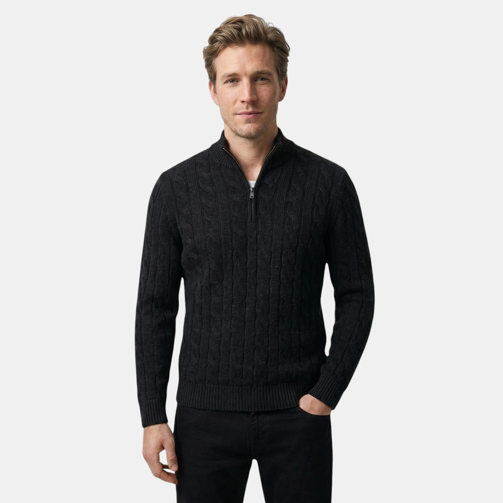 Men’s Quarter Zip Knit Sweater Classic Cable Texture SnugBubs Australia