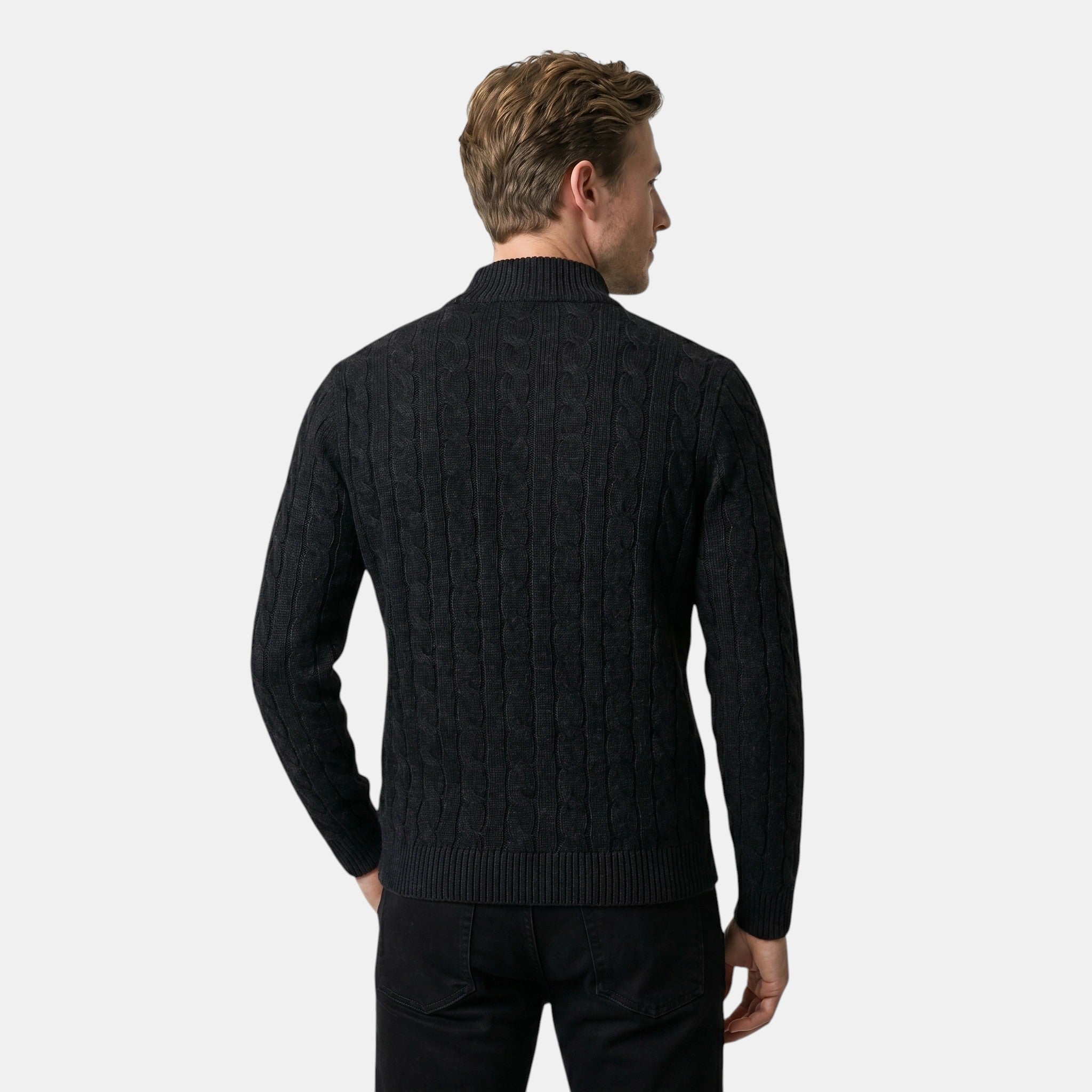 Men’s Quarter Zip Knit Sweater Classic Cable Texture SnugBubs Australia