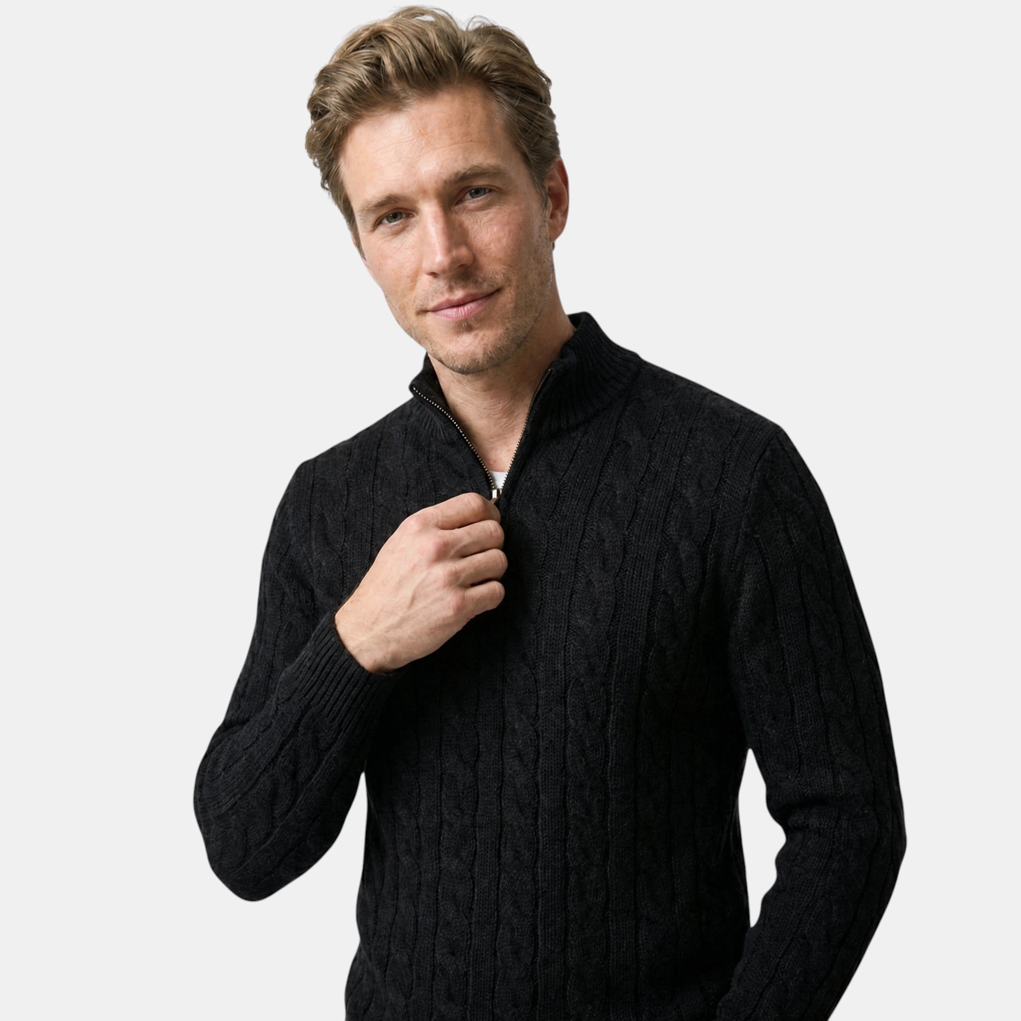 Men’s Quarter Zip Knit Sweater Classic Cable Texture SnugBubs Australia