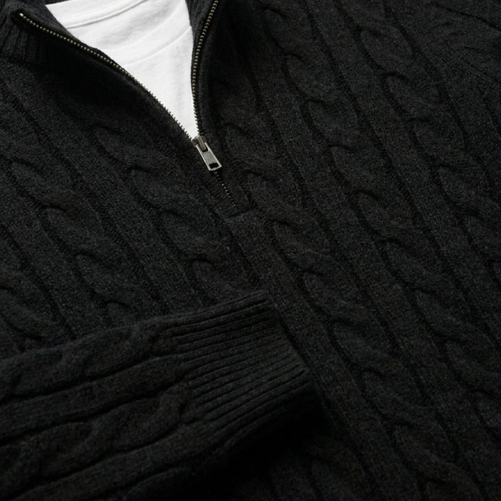 Men’s Quarter Zip Knit Sweater Classic Cable Texture SnugBubs Australia