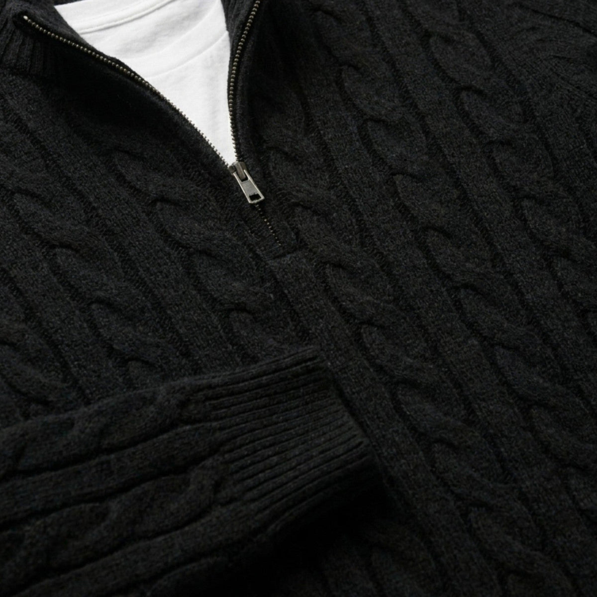 Men’s Quarter Zip Knit Sweater Classic Cable Texture SnugBubs Australia