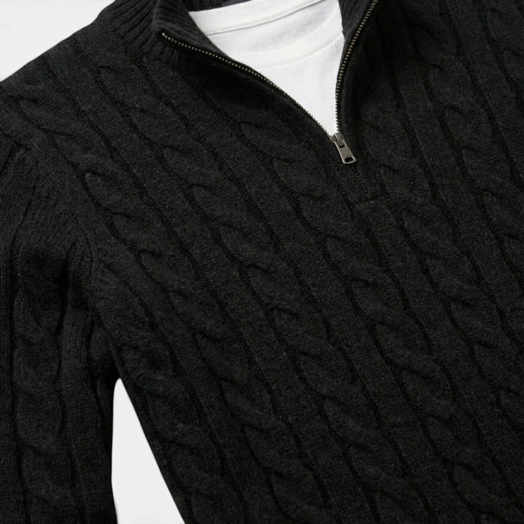 Men’s Quarter Zip Knit Sweater Classic Cable Texture SnugBubs Australia