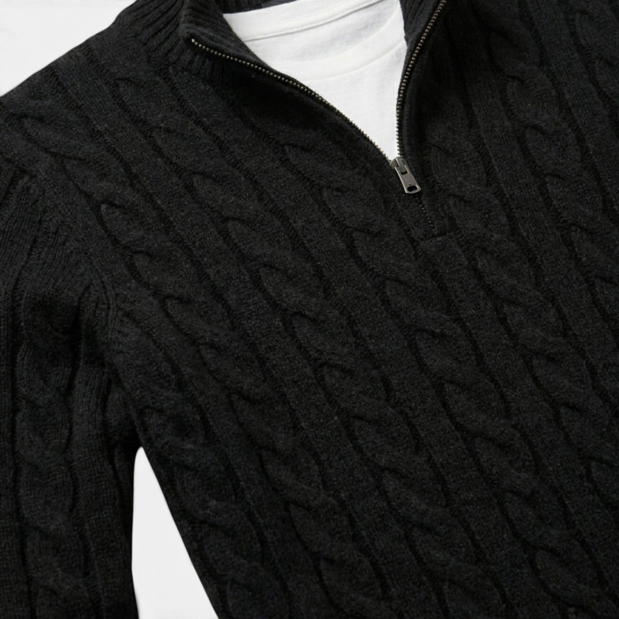 Men’s Quarter Zip Knit Sweater Classic Cable Texture SnugBubs Australia