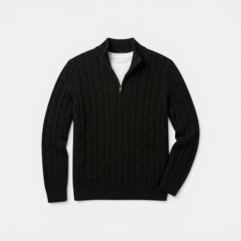 Men’s Quarter Zip Knit Sweater Classic Cable Texture SnugBubs Australia