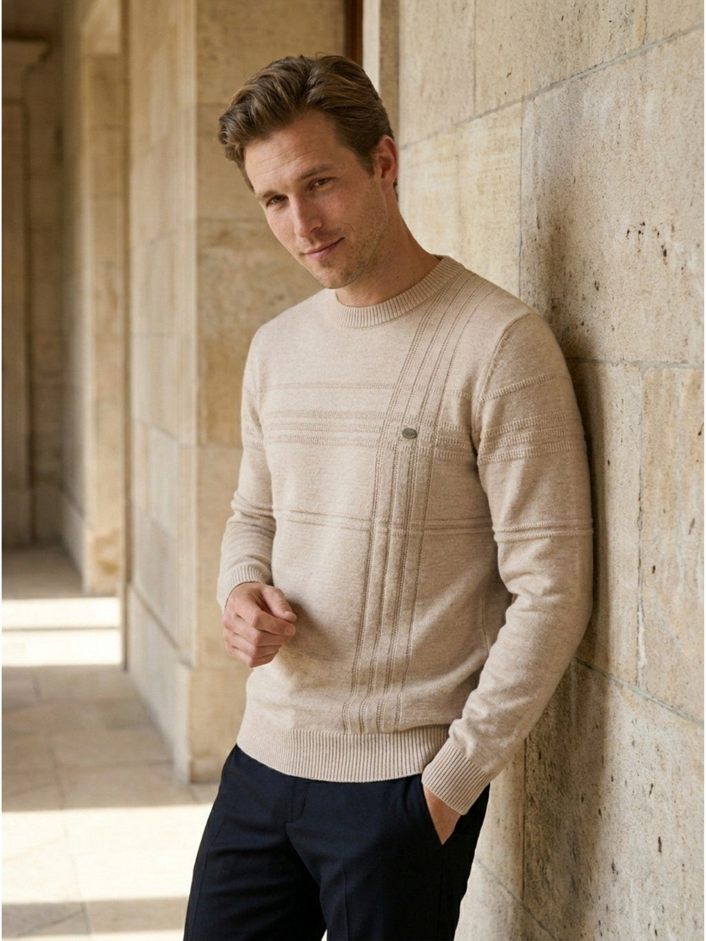 Men’s Soft Cotton Knit Sweater Classic Striped Pullover SnugBubs Australia