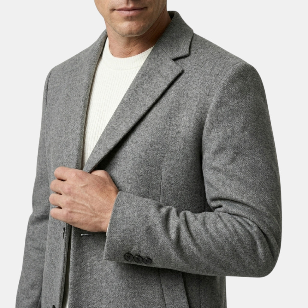 Men’s Wool Blend Coat Tailored Gray Winter Overcoat SnugBubs Australia