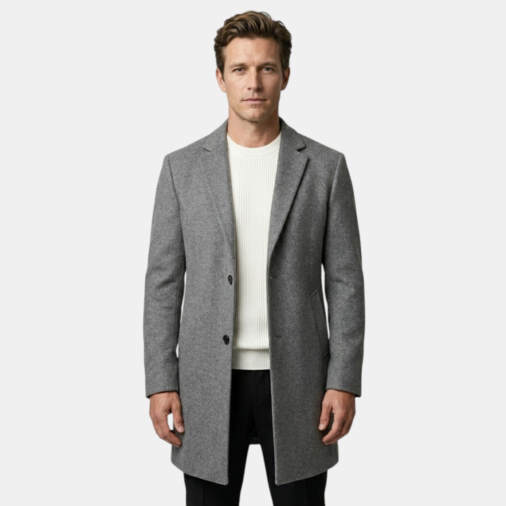 Men’s Wool Blend Coat Tailored Gray Winter Overcoat SnugBubs Australia