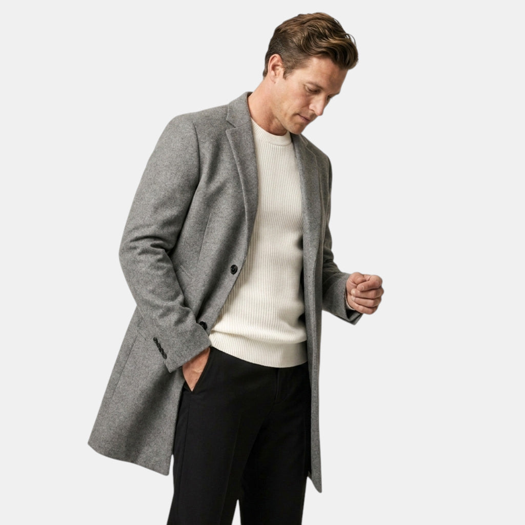 Men’s Wool Blend Coat Tailored Gray Winter Overcoat SnugBubs Australia