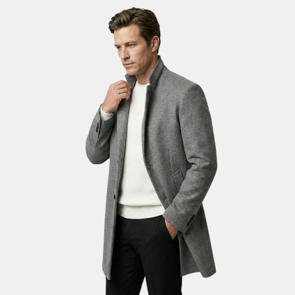 Men’s Wool Blend Coat Tailored Gray Winter Overcoat SnugBubs Australia