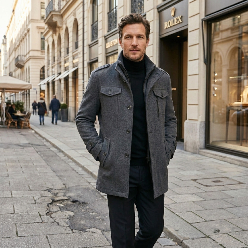 Men’s Wool Cashmere Overcoat Tailored Gray Winter Coat SnugBubs Australia