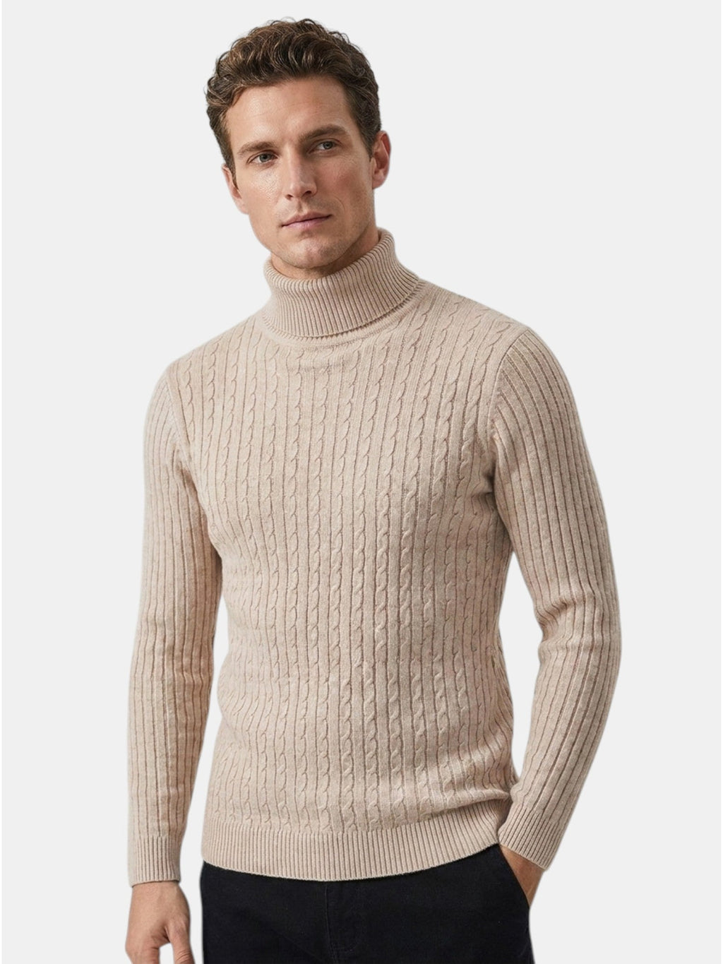 Men’s Wool Turtleneck Sweater Warm Ribbed Knit Pullover SnugBubs Australia