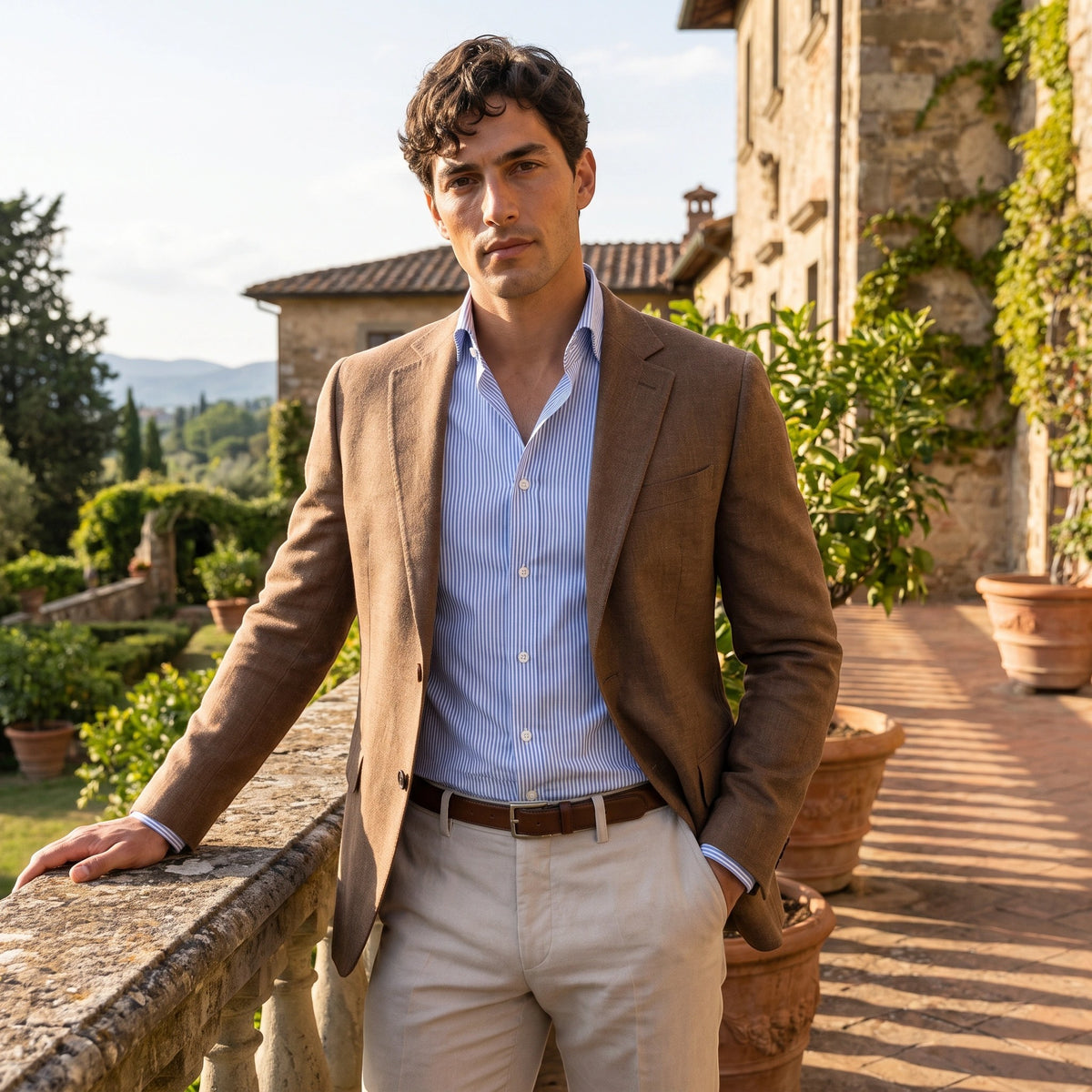 Men's Blazer with Notched Lapel and Single Breasted Button Closure