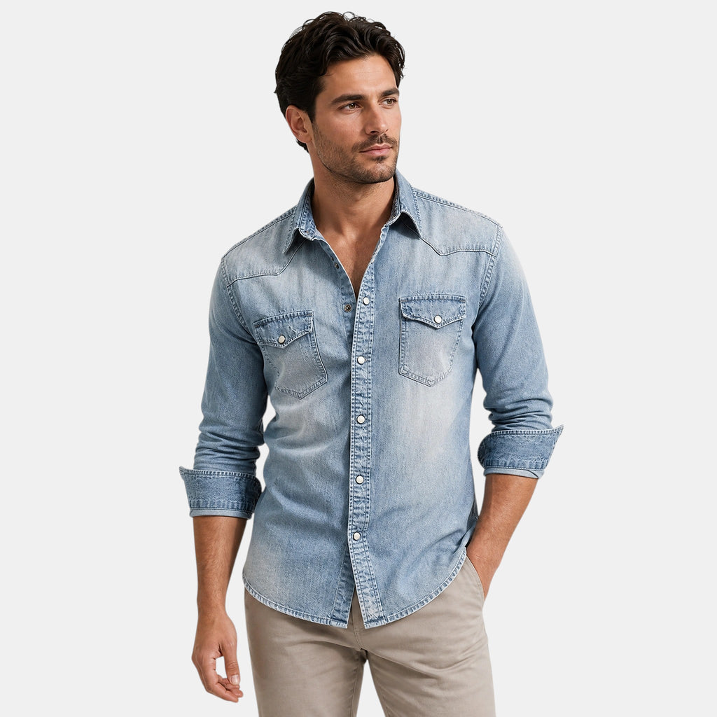 Men's Button Down Shirt with Snap Closure and Flap Pockets