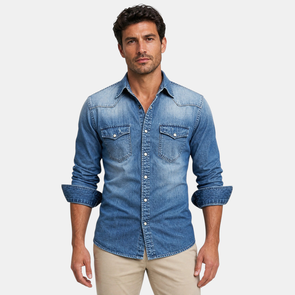 Men's Button Down Shirt with Snap Closure and Flap Pockets
