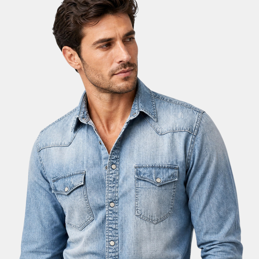 Men's Button Down Shirt with Snap Closure and Flap Pockets