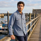 Men's Button Down Shirt with Vertical Stripes and Flap Pockets