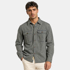 Men's Button Down Shirt with Vertical Stripes and Flap Pockets