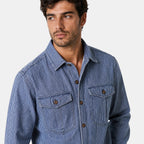 Men's Button Down Shirt with Vertical Stripes and Flap Pockets