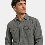 Men's Button Down Shirt with Vertical Stripes and Flap Pockets