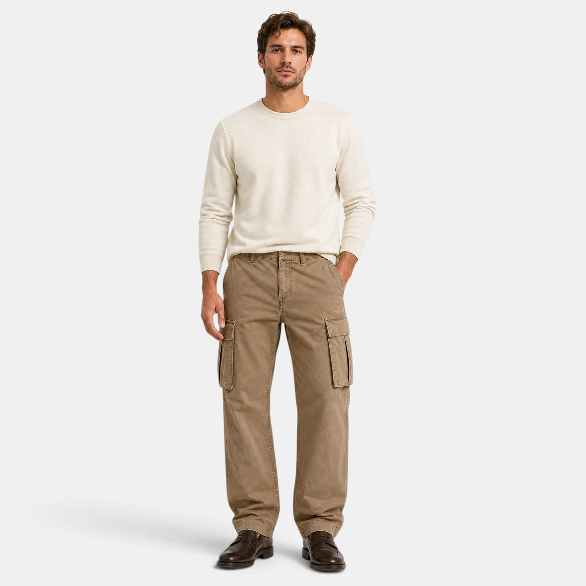 Men's Cargo Pants with Straight Leg and Flap Pockets