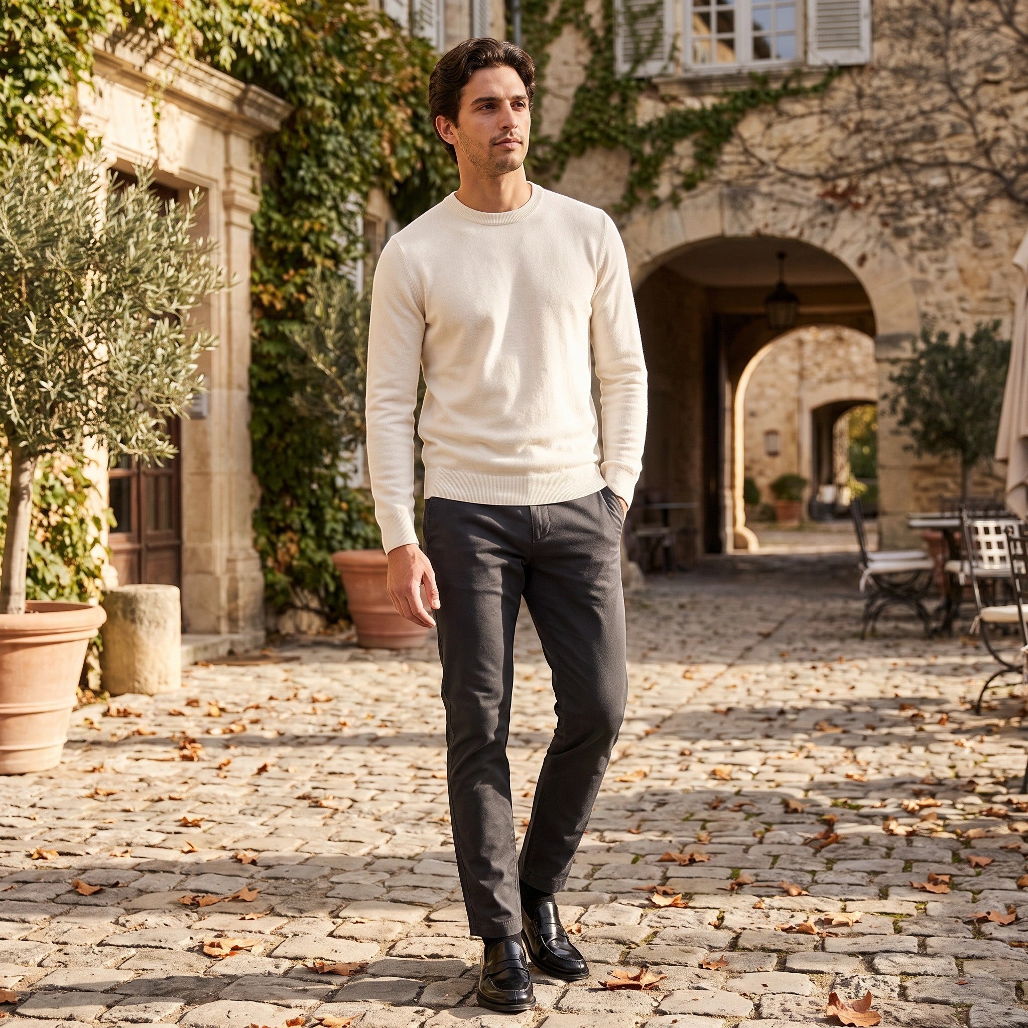 Men's Chino Pants with Belt Loops and Side Pockets