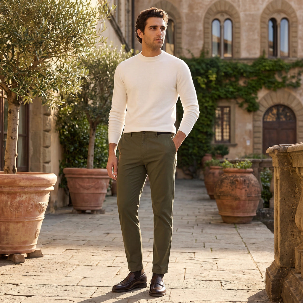 Men's Chino Pants with Belt Loops and Side Pockets
