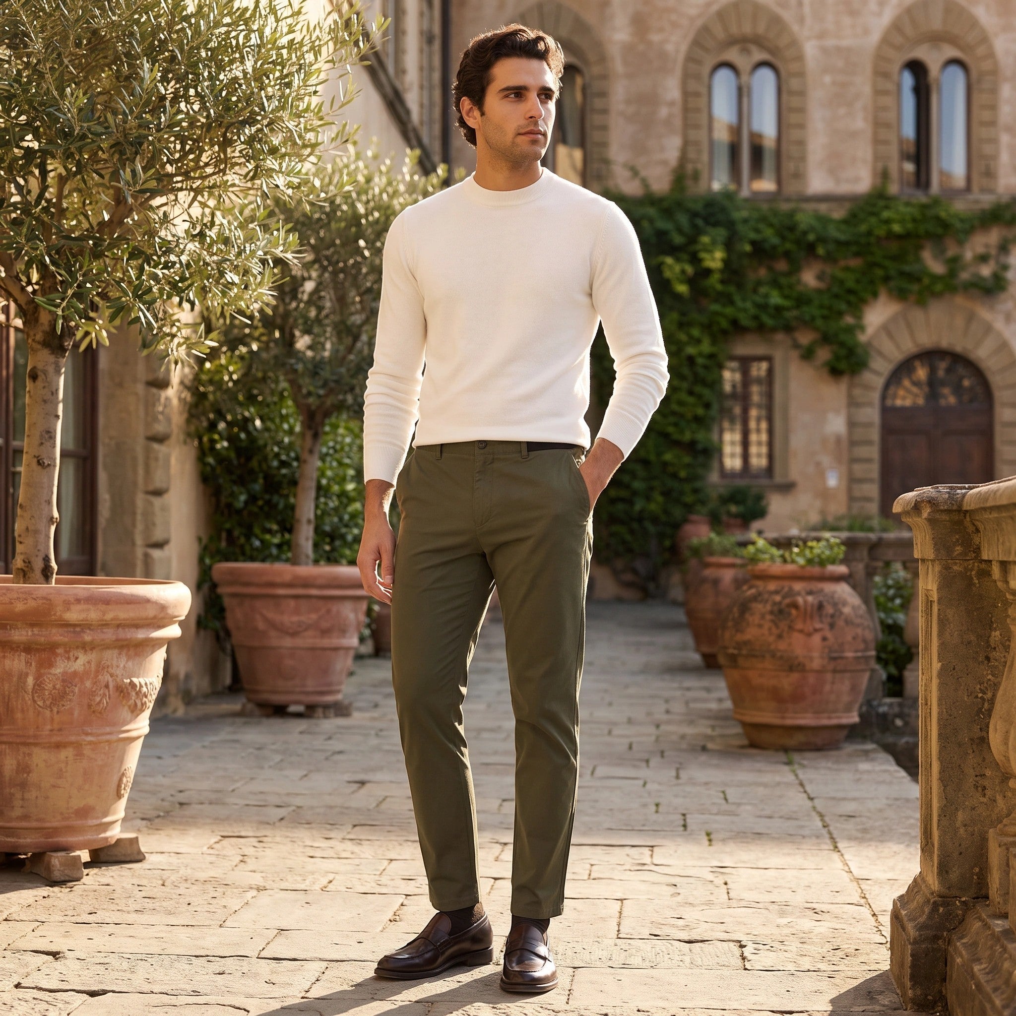 Men's Chino Pants with Belt Loops and Side Pockets
