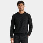 Men's Crew Neck Sweater with Diamond Pattern and Ribbed Trim