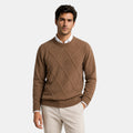 Men's Crew Neck Sweater with Diamond Pattern and Ribbed Trim
