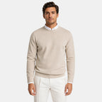 Men's Crew Neck Sweater with Ribbed Cuffs and Long Sleeves