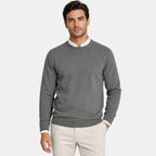 Men's Crew Neck Sweater with Ribbed Cuffs and Long Sleeves