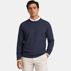 Men's Crew Neck Sweater with Ribbed Cuffs and Long Sleeves