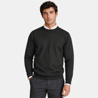Men's Crew Neck Sweater with Ribbed Cuffs and Long Sleeves
