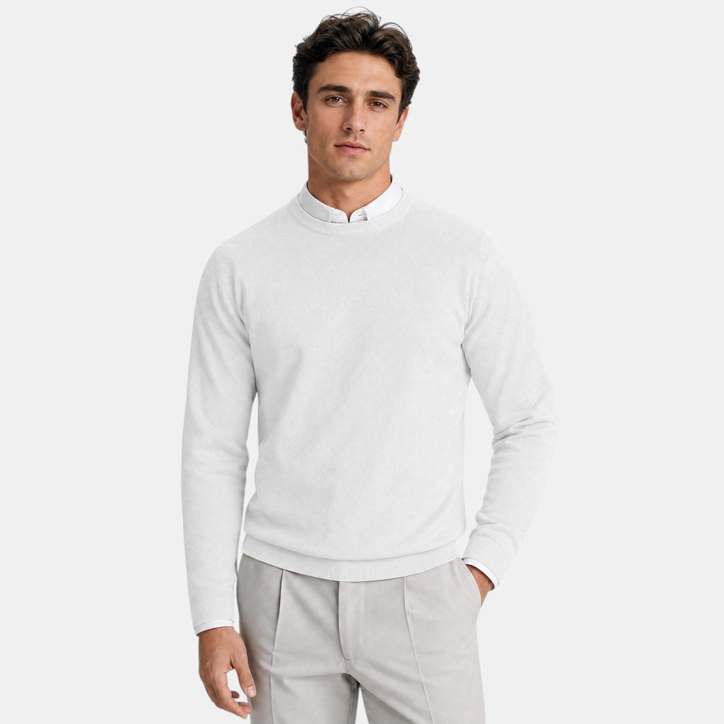 Men's Crew Neck Sweater with Ribbed Cuffs and Long Sleeves