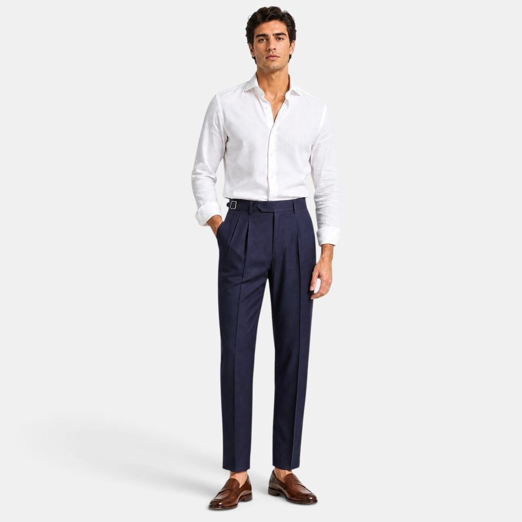 Men's Dress Pants with Pleated Front and Tapered Leg
